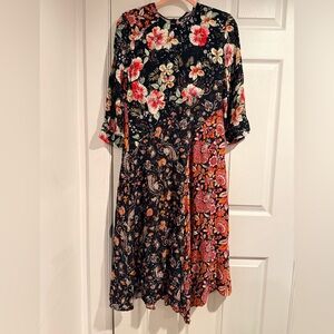 Zara Black and Orange Floral Long Sleeve Dress